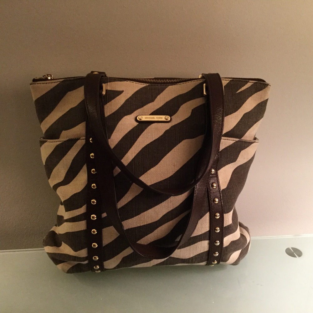 Michael Kors Zebra Print Tote Bag - Black and Cream